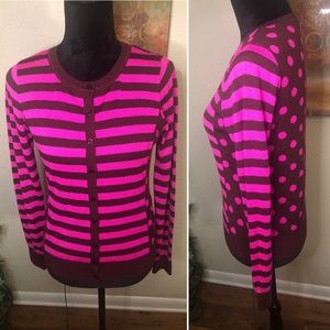 The Limited Pink Burgundy Stripes & Dots Cardigan